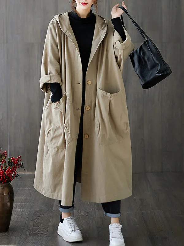 Wenkouban-Christmas Thanksgiving Original Solid Hooded Trench Coats