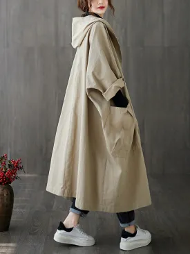 Wenkouban-Christmas Thanksgiving Original Solid Hooded Trench Coats