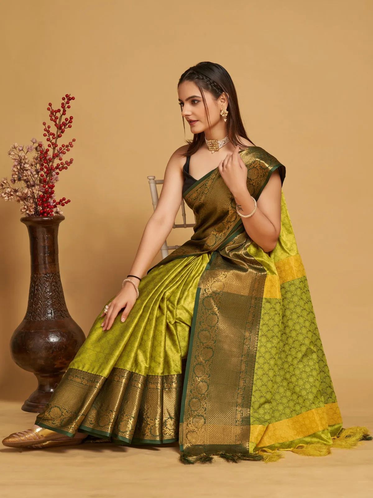 Women Party Wear Designer Light Green Colour Banarasi Silk Saree Collection