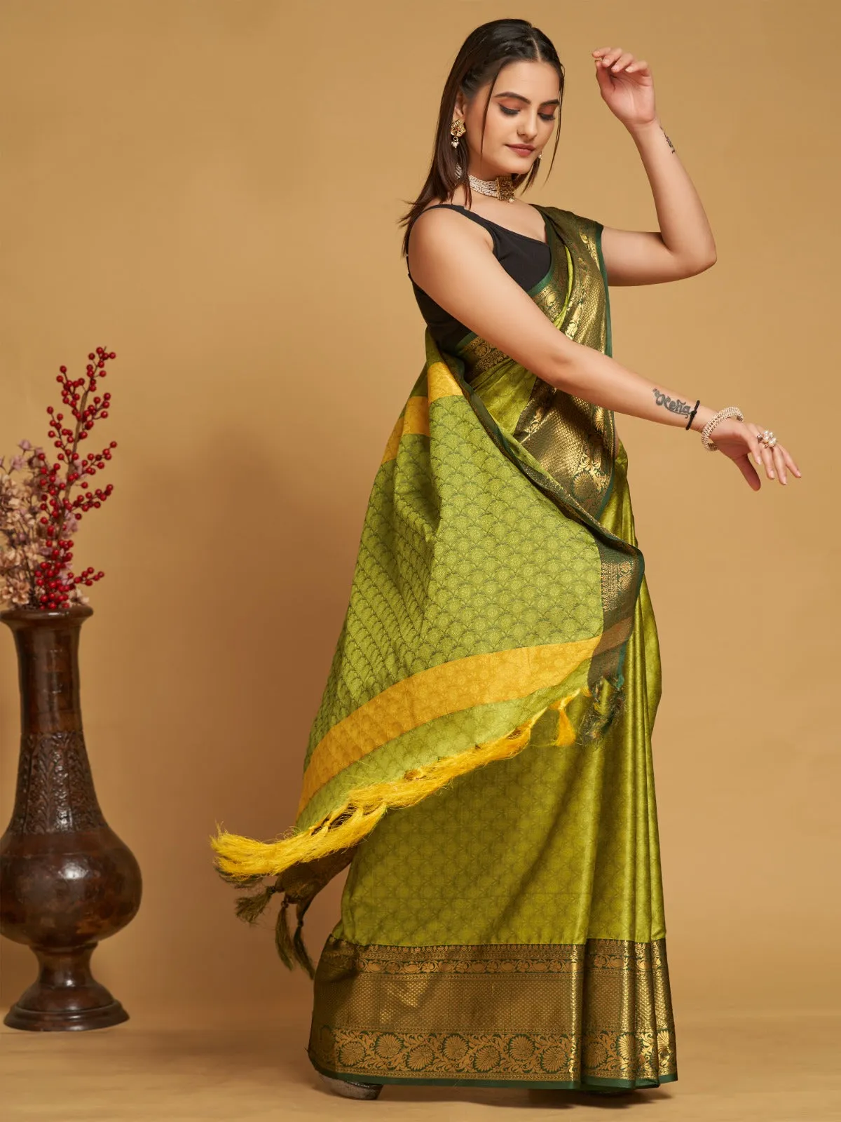 Women Party Wear Designer Light Green Colour Banarasi Silk Saree Collection