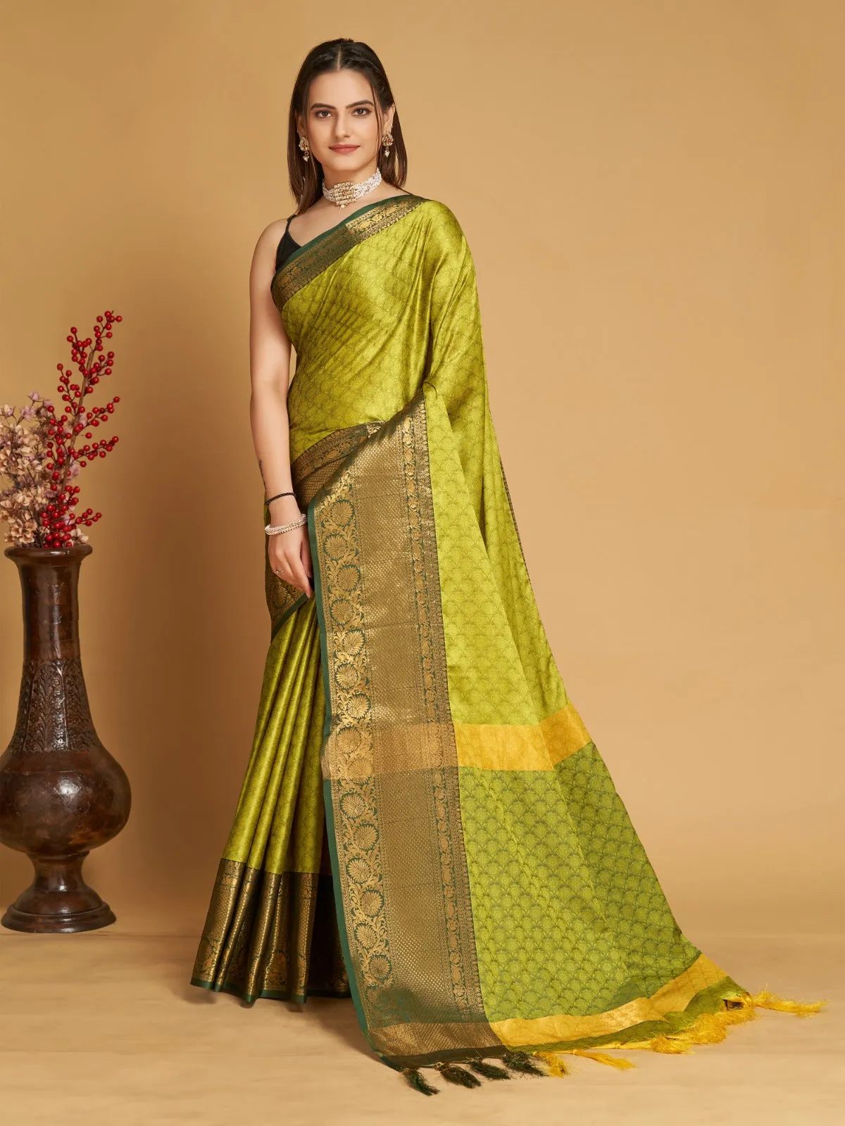 Women Party Wear Designer Light Green Colour Banarasi Silk Saree Collection