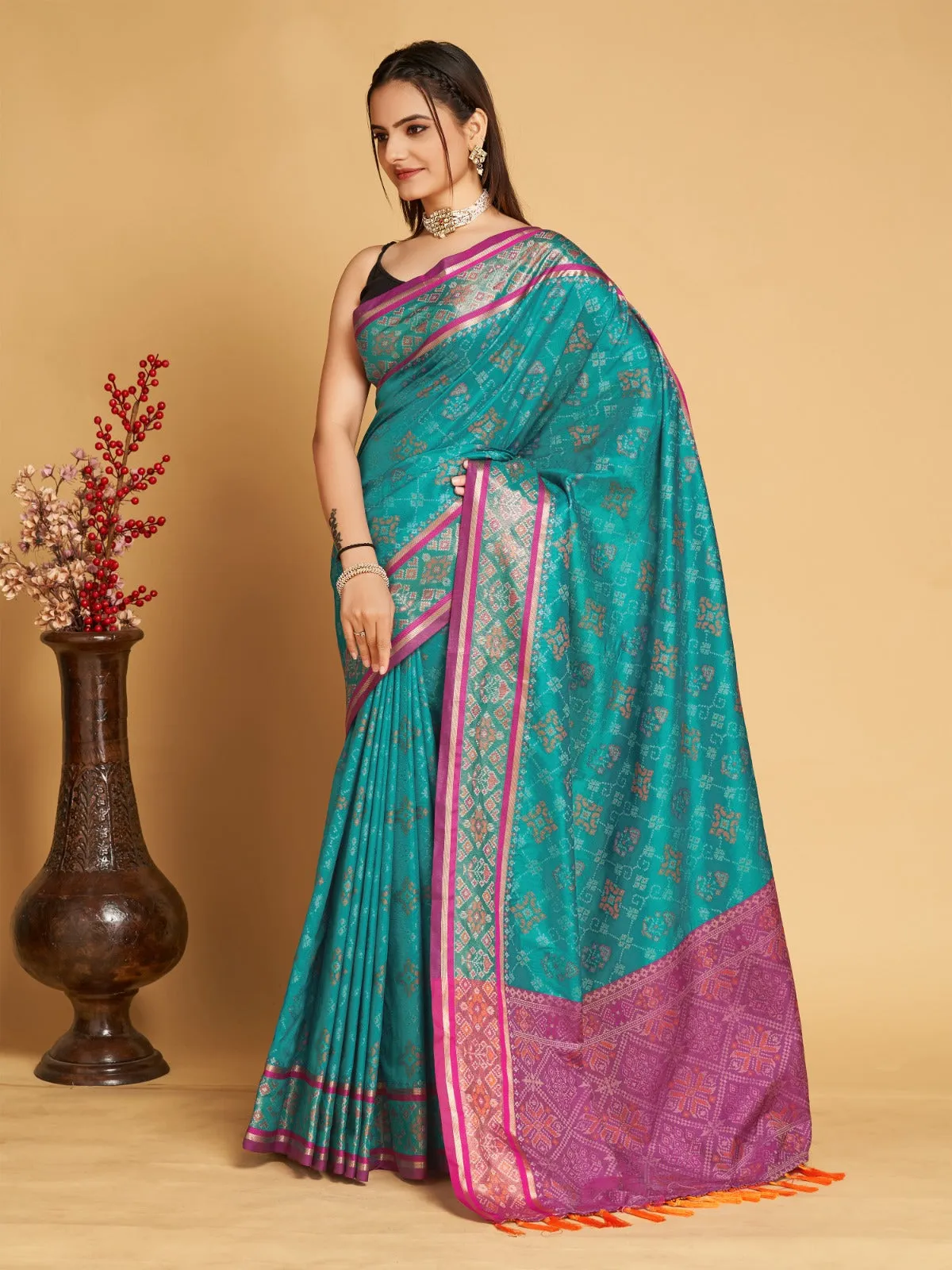 Women Party Wear Designer Light Green Colour Patola Silk Saree Collection