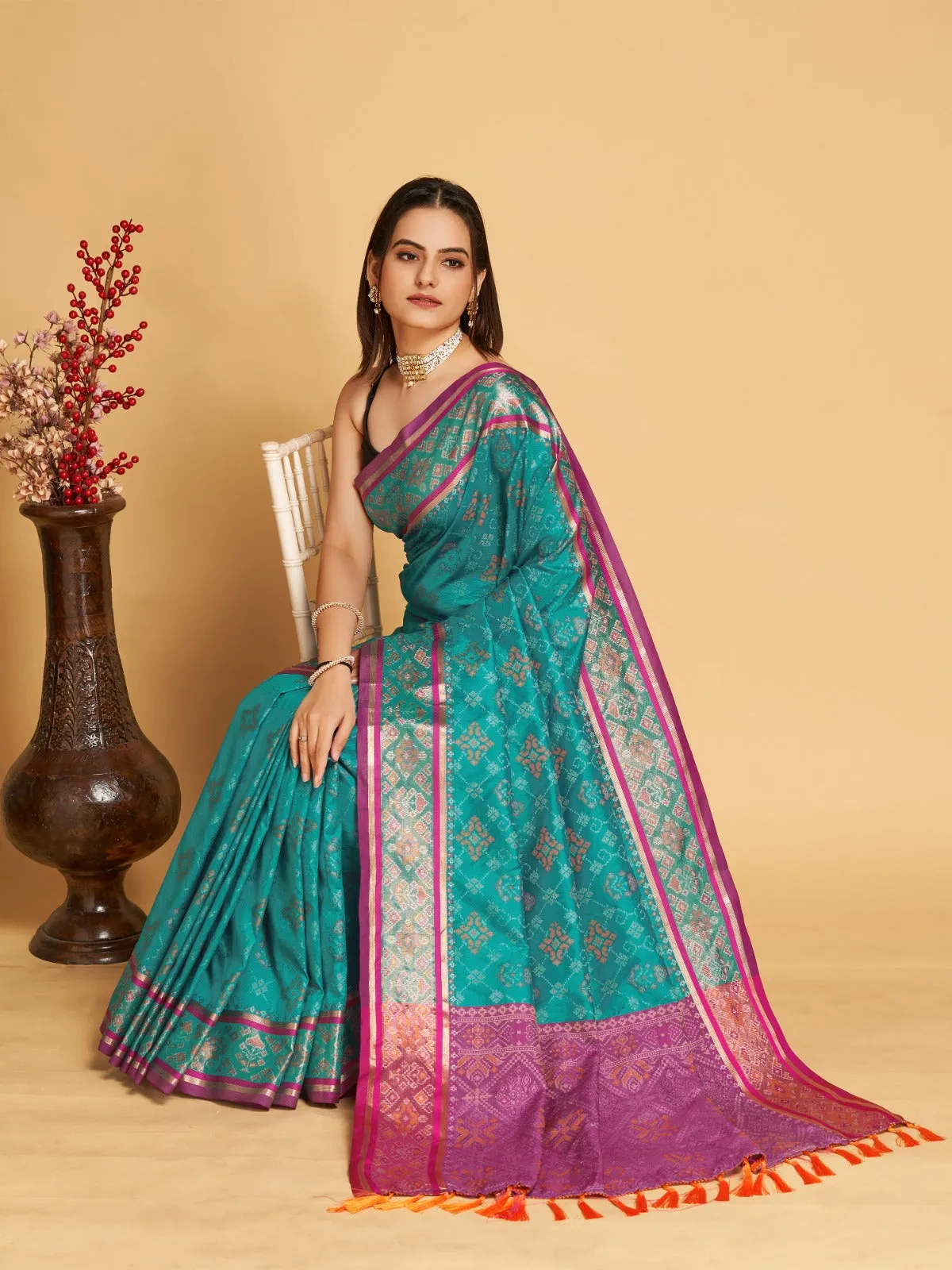 Women Party Wear Designer Light Green Colour Patola Silk Saree Collection