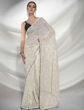 Women Party Wear Designer Sequence Worked Green Colour Georgette Saree Collection