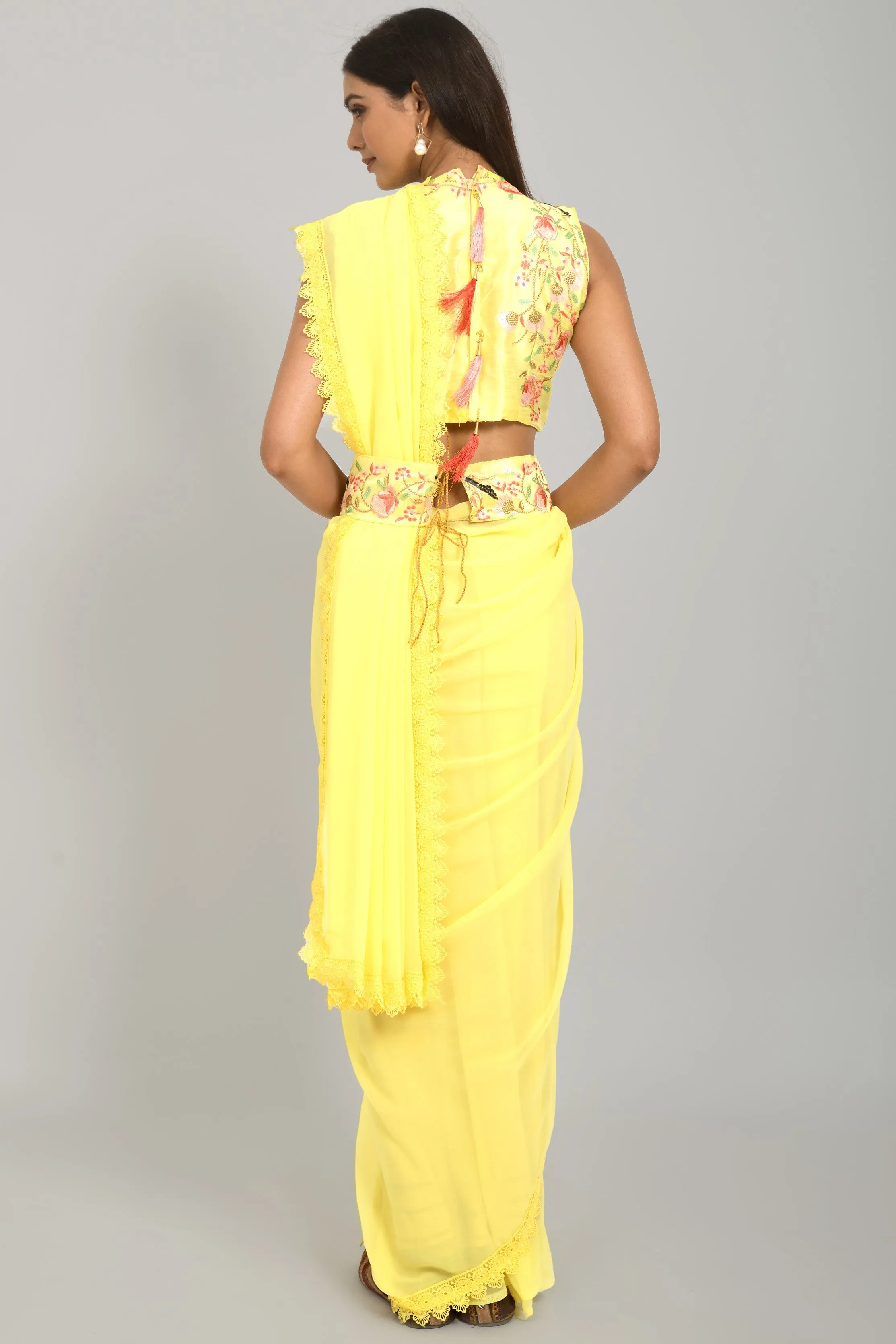 Women Party Wear Designer Yellow Colour Georgette Silk Fabric Sequence Embroidery Worked Saree Collection