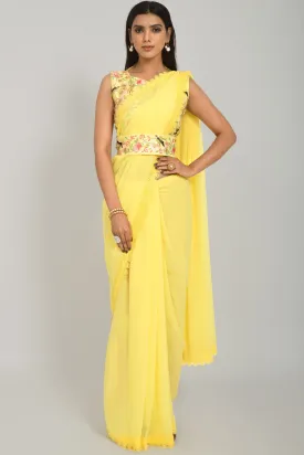Women Party Wear Designer Yellow Colour Georgette Silk Fabric Sequence Embroidery Worked Saree Collection