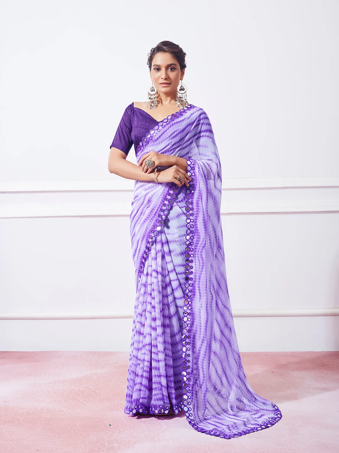 Women Party Wear Leheriya Print Saree with Designer Un Stitched Blouse