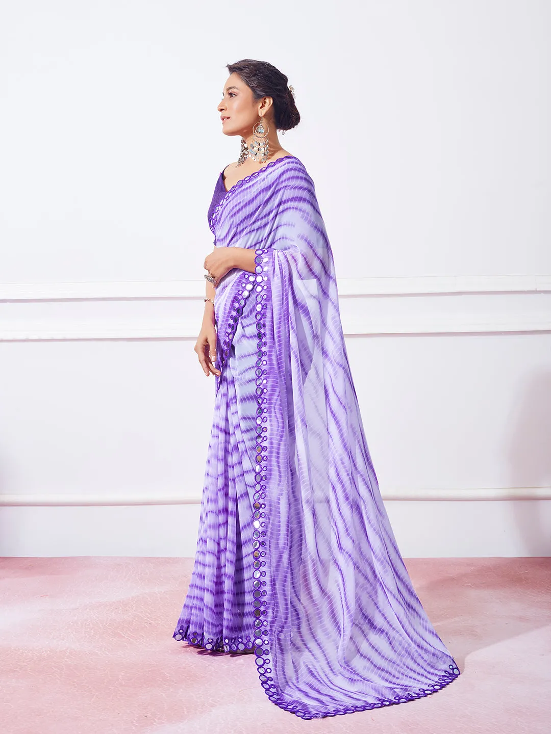 Women Party Wear Leheriya Print Saree with Designer Un Stitched Blouse