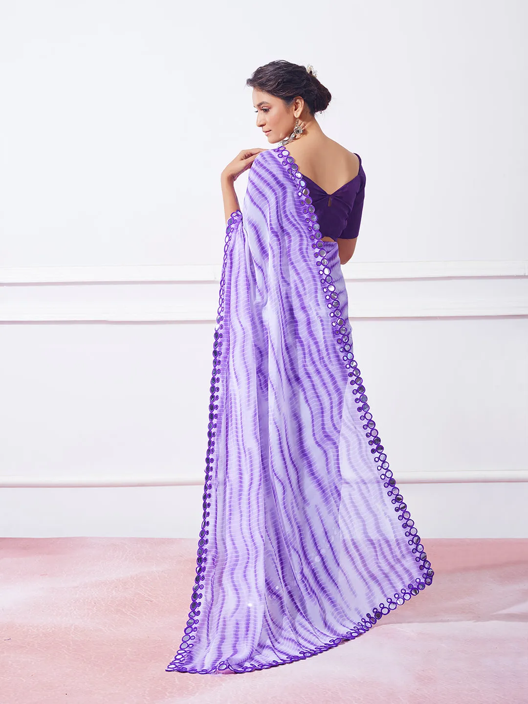 Women Party Wear Leheriya Print Saree with Designer Un Stitched Blouse