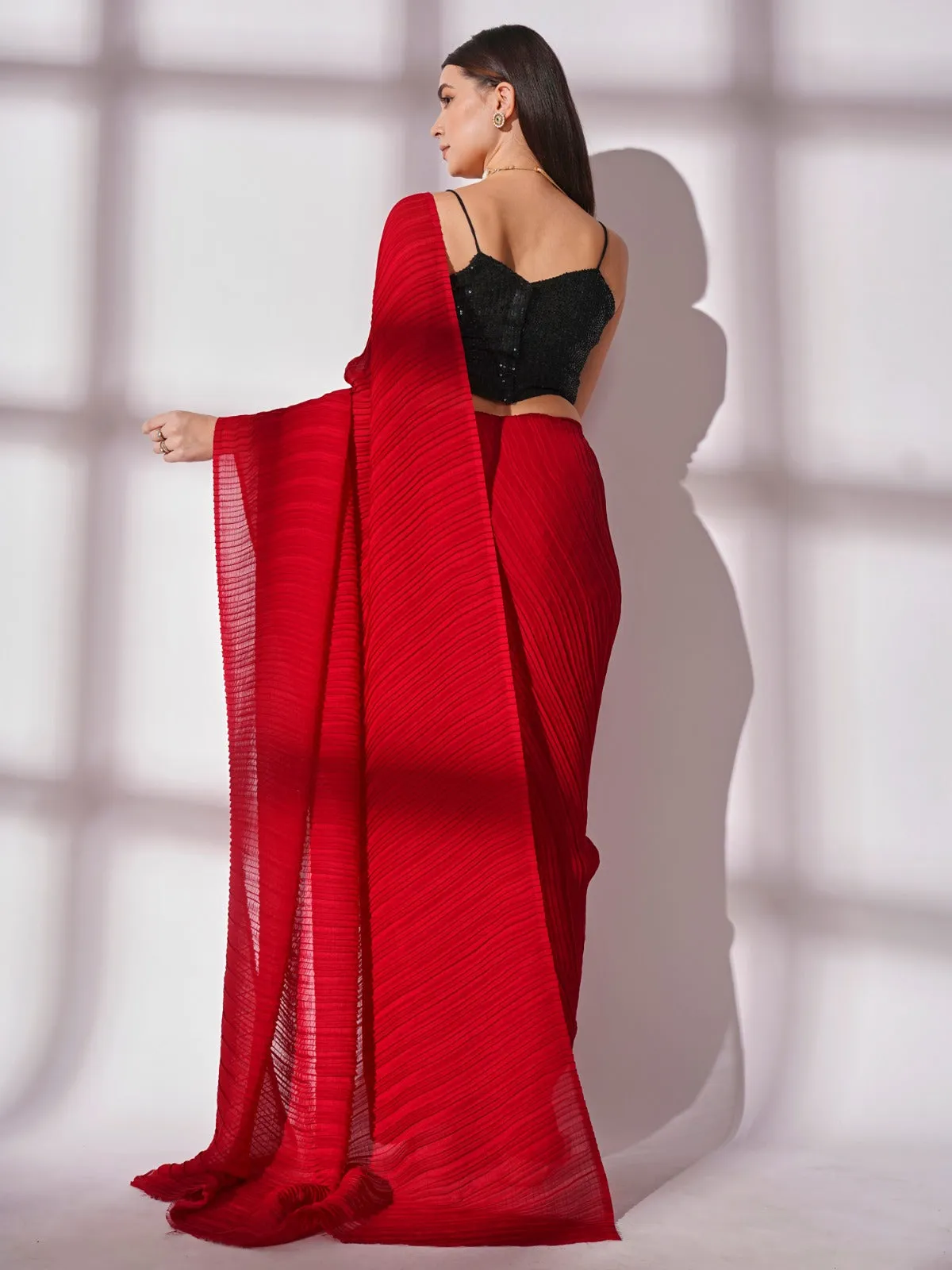 Women Party Wear Plain Georgette Saree with Sequence Worked Un Stitched Blouse
