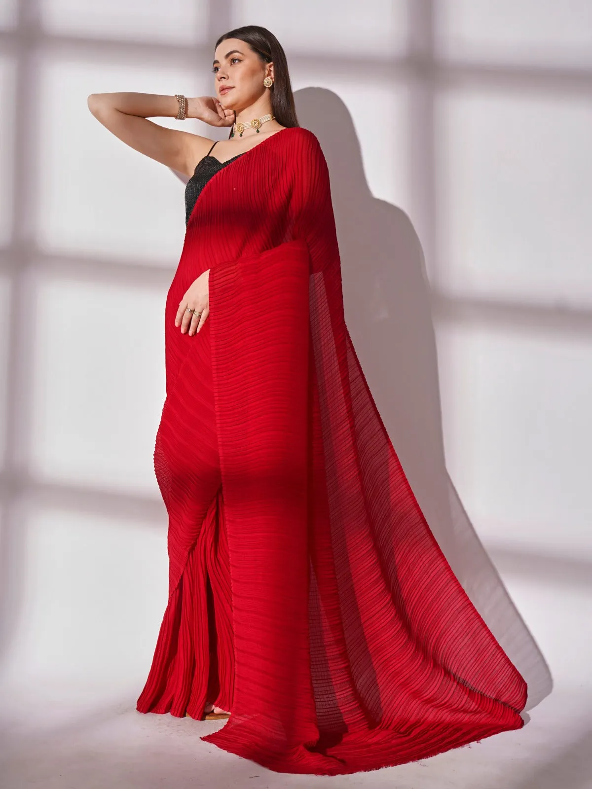 Women Party Wear Plain Georgette Saree with Sequence Worked Un Stitched Blouse