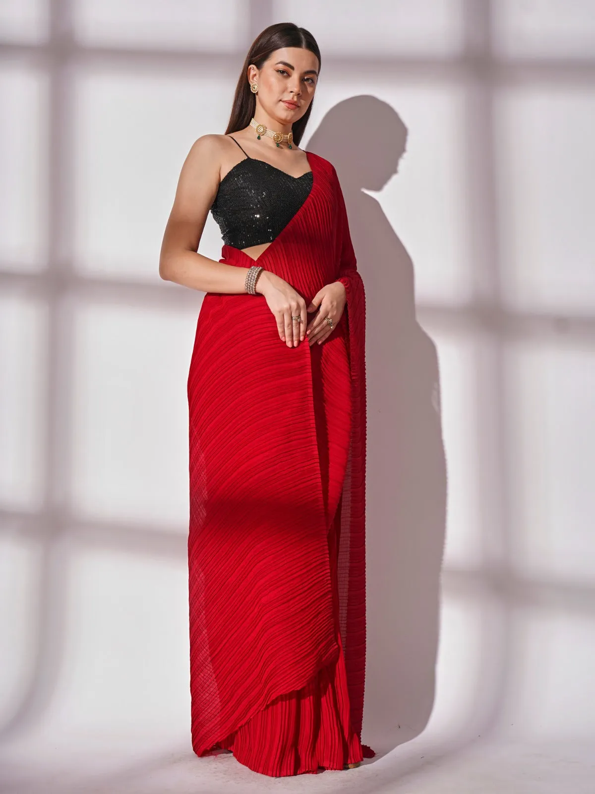 Women Party Wear Plain Georgette Saree with Sequence Worked Un Stitched Blouse