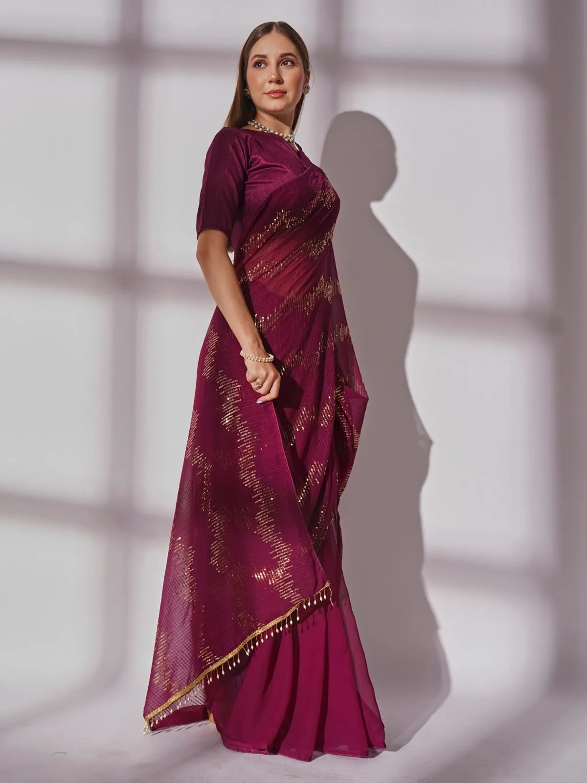 Women Party Wear Sequence Worked Saree with Un Stitched Blouse