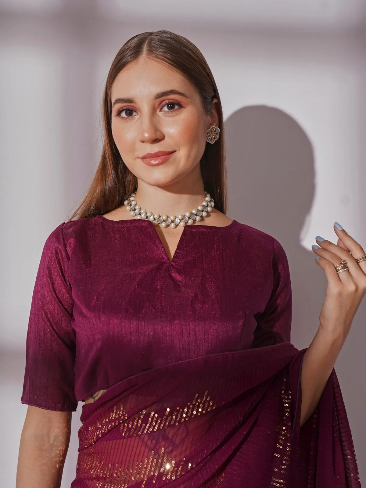Women Party Wear Sequence Worked Saree with Un Stitched Blouse