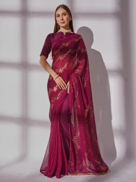 Women Party Wear Sequence Worked Saree with Un Stitched Blouse